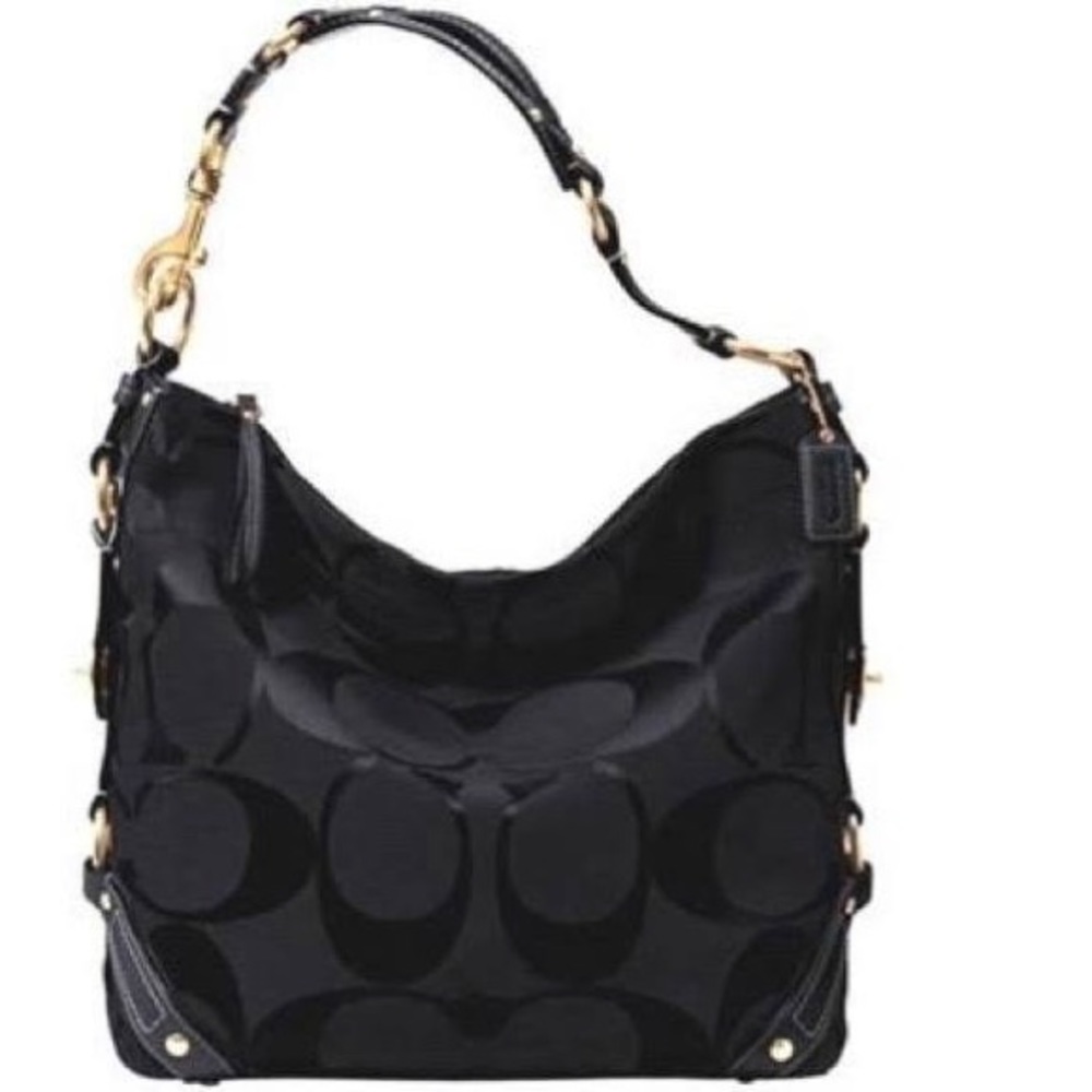 COACH Carly Signature Black Hobo Shoulder Handbag